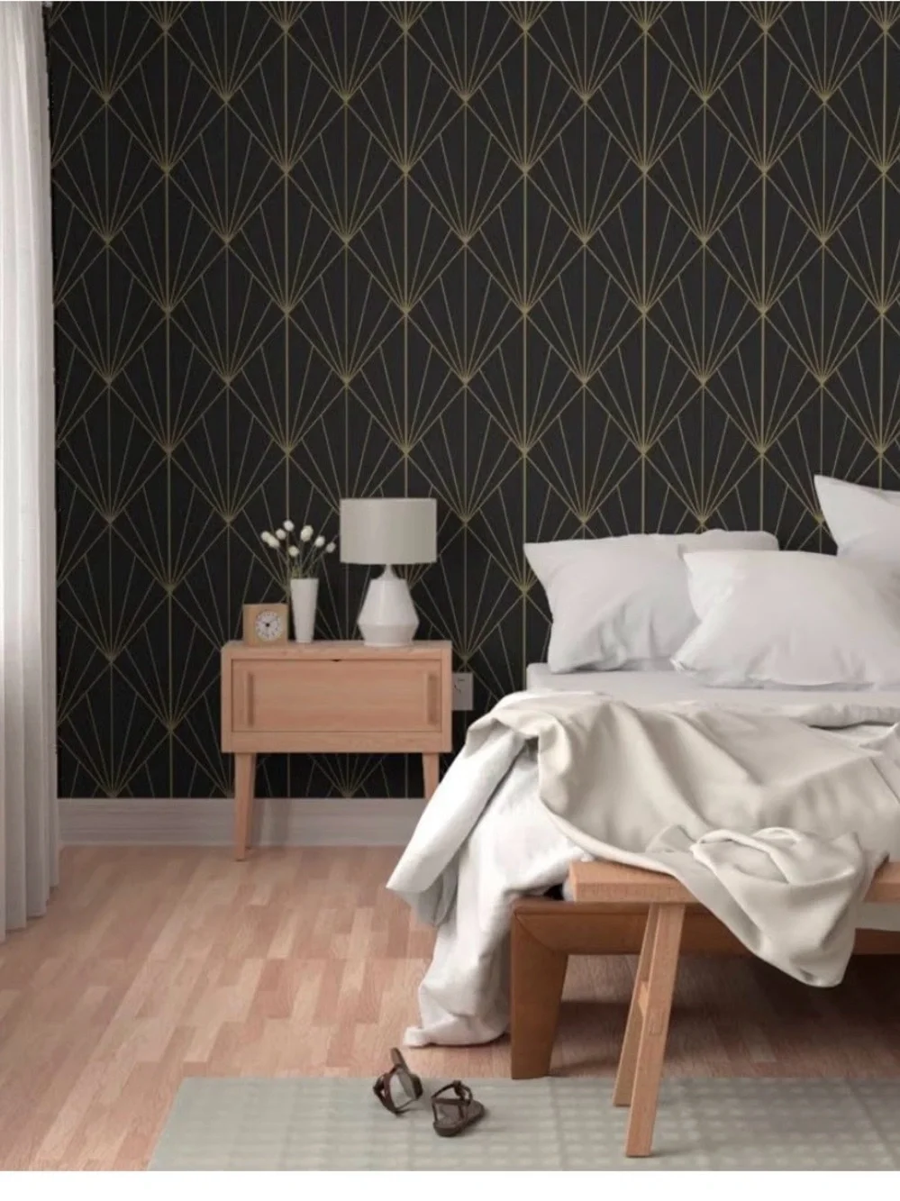 4 new rolls Spoonflower peel stick wallpaper Art Deco Black&Gold Diamond